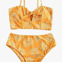 ZAFUL Women Ribbed Keyhole Tied High Waisted Bikini Spaghetti Straps Two Pieces Swimsuit Bathing Suit m