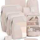 6 Set Packing Cubes for Travel, Gifts for Women Mom,Anti-Tearing Suitcase Organizer for Luggage with Shoe & Hanging Toiletry Bag,OlarHike Vacation Essentials & Accessories for Cruise Ship,Cream