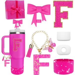 Accessories Set for Stanley Cup Accessories - Gift Box Contain Straw Topper, Sillicone Boot, Letter Stickers and Pendants,Spill Stopper Set, 40 Ounces