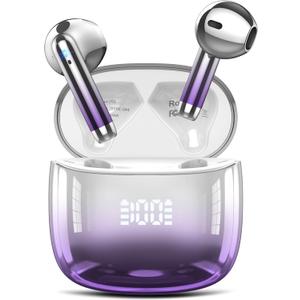 Wireless Earbuds, Bluetooth Headphones 48H Playtime Ear Buds with LED Power Display, IPX7 Waterproof Bluetooth 5.4 Earphones in-Ear Earbuds with 4 Mic for Android iOS Cell Phone Laptop, Purple Wireless Earbuds, Bluetooth Headphones 48H Playtime Ear Buds with LED Power Display, IPX7 Waterproof Bluetooth 5.4 Earphones in-Ear Earbuds with 4 Mic for Android iOS Cell Phone Laptop, Purple