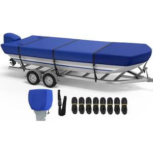 RVMasking Jon Boat Cover with Motor Cover, 1400D Heavy Duty Front Reinforced, Marine Grade Waterproof UV Resistant Jon Boat Cover for Length: 12'-14', Beam Width up to 70", Blue