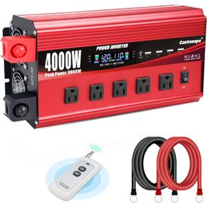 Cantonape 4000W Power Inverter 12V to 110V/120V DC to AC with LCD Display, Remote Controller 5 x AC Outlets and 4 x 3.1A USB Car Adapter for Car Truck Boat RV Solar System