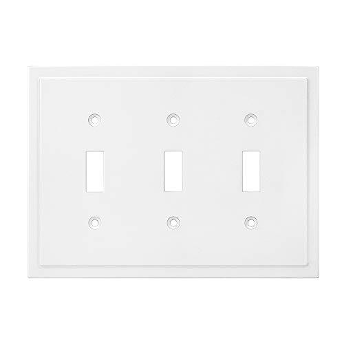Henne Bery Modern Edge Decorative Wall Plate Switch Plate Outlet Cover, Durable Solid Zinc Alloy (Triple Toggle, White)