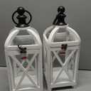 Solid Wood White Lanterns Decorative 16", Farmhouse Hanging Hurricane Lantern Outdoor Wedding Pillar Candle Holder with Windproof and Waterproof Glass for Fireplace Mantle Decor