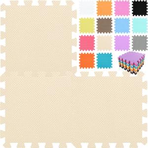 qqpp EVA Rubber 18 Tiles Interlocking Puzzle Foam Floor Mats - Baby Play Mat for Playing | Exercise Mat for Home Workout. Beige. QC-Jb18N