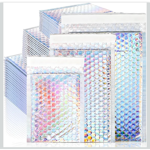 50 Pieces Metallic Bubble Mailers, Self-Seal Poly Padded Envelopes, Waterproof Holographic Bubble Shipping Envelopes for Mailing, Packing, Small Business, Christmas Gifting