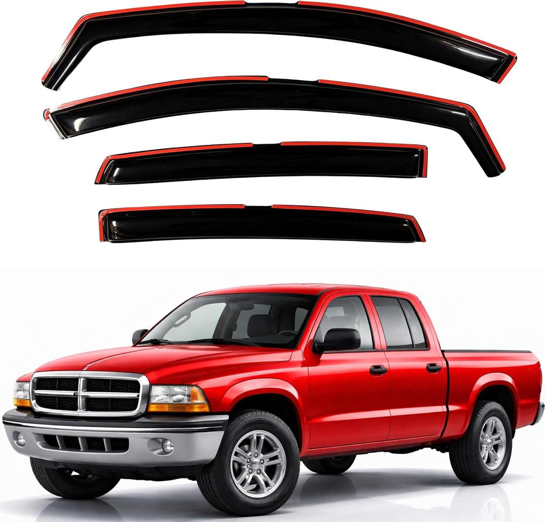 KPY Rain Guards Fit for 2000-2004 Dodge Dakota Quad Cab, in-Channel Window Visors Vent Wind Deflectors 4PC, Truck Accessories for 00-04 Dakota (Crew Cab Only)
