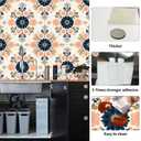 IOHEFY Peel and Stick Floor Tiles 12x12 Inch Beige and Blue Vintage Floral Pattern Self Adhesive Vinyl Flooring Planks with Orange Flowers for Kitchen Bathroom Bedroom Living Room DIY Home Renovation