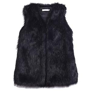 Youhan Women's Faux Fur Vest Coat Sleeveless Jacket (Large, Black)