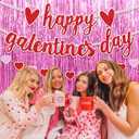 Galentines Day Decorations for Party, Fufuddz Pink Backdrop Foil Curtains Girls Valentines Banner Red Heart Garland Bachelorette Supplies Happy Birthday Sign Cute Gifts for Women Friends Ladies Night