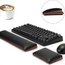 ASFSKY Keyboard and Mouse Wrist Rest Set for 60%-75% Compact Keyboards  Ergonomic Wooden Support Pad with PU Leather & Memory Foam, Anti-Slip Rubber Base for Gaming, Office & Typing Pain Relief