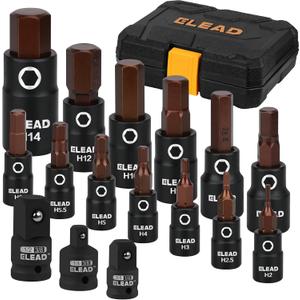 16-Piece Metric Hex Bit Socket Set - Premium S2 Steel 2mm-14mm Allen Socket Set with Socket Adapters, 1/4, 3/8 and 1/2 Drive | Professional Mechanic Garage Tools