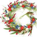 4th of July Flower Garland Wreath Patriotic Red Blue White Daisy Vine Garland Artificial Wild Floral Garland for Independence Day Arch Porch Stair Table Indoor Door Home All Year