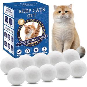 Cat Deterrent Outdoor & Indoor: 10Pack 100% Natural Cat Repellent Essential Oils Ball, Keep Cats Off Lawn, Yard, Plants, Garden, Mulch & Flower Permanently Against Scratch Chew, Keep Cats Away (10Pcs)