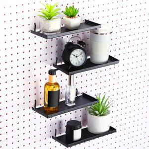 Lineshading 4 Pcs Pegboard Shelves, 10 x 4 Inch Metal Shelf Brackets Pegboard Tray Accessories Wall Organizer for Craft Room Home Garage Nursery Workbench Kitchen (Black)