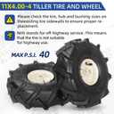2 x 11x4.00-4" Tiller Tire and Wheel, 3/4" Axle Size, 3-1/8" Centered Hub, Compatible with Craftsman & Troy-Bilt Tiller Replacement