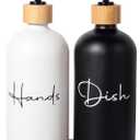 7 oz Hand Soap Dispenser Empty Glass Lotion Pump Bottles, Refillable Liquid Dish Soap Bottles for Bathroom, Kitchen Sink, Black + White, 2 Pack 
