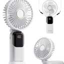 Portable Fan, 4200mAh Battery Operated Fan, 5 Speeds&Digital Display, Makeup Fans for Women with Base, 180Foldable 3in1 Handheld/Neck/Desk Fan for Outdoor Indoor,Ultra Quiet (White)