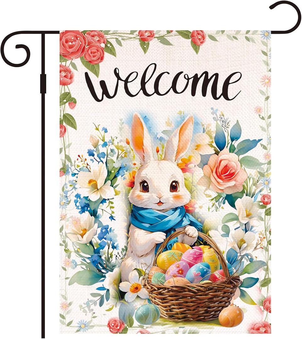 3 x Welcome Easter Garden Flag Seasonal Garden Flags Easter egg bunny garden flag Flower rabbit easter garden flag 12x18 double sided outdoor Welcome Yard Outdoor Flag