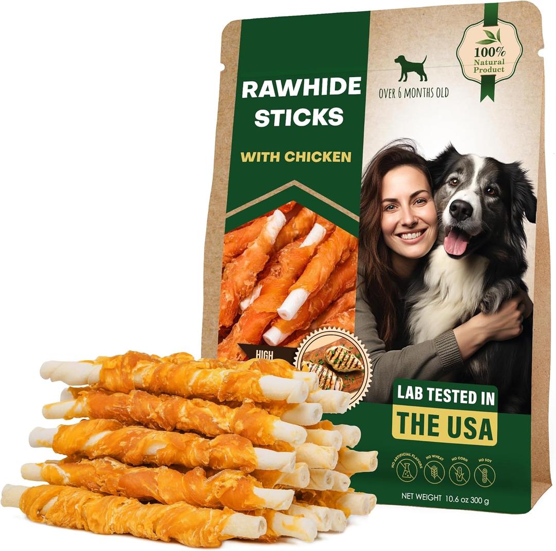 Beloved Pets Dog Treats & Long Lasting Rawhide Chews Wrapped Chicken 10.6 Oz  Pet Bones Sticks for Large, Medium & Small Breeds  Aggressive Chewers Snacks  Puppy Toys Treats