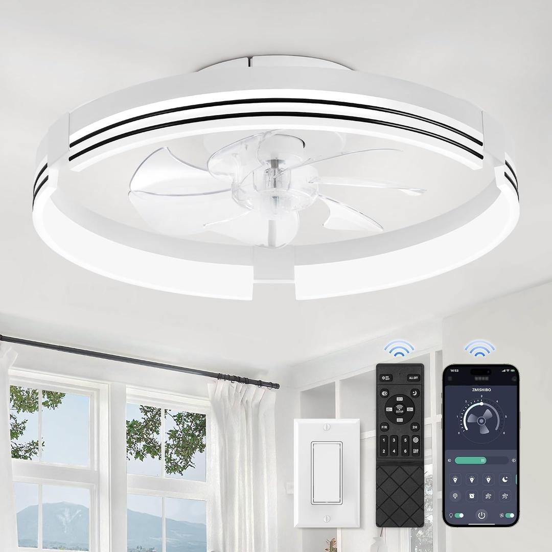 ZMISHIBO Low Profile Ceiling Fans with Lights and Remote, 20 “ White