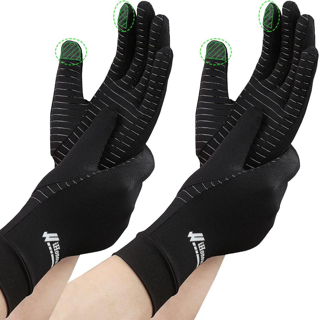 2-Pairs Pack Copper Full Finger Compression Gloves, Copper Arthritis Gloves for Women & Men Relieve Pain from Arthritis Pain, Swelling and Rheumatoid, and Everyday Hands Support (Medium (Pack of 2))