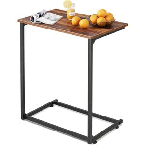 WLIVE C-Shaped End Table, Small Side Tables for Sofa, Wide Couch Table That Slide Under, Laptop Snack Table for Living Room, Bedroom, Home Office, Retro Brown