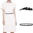 Women's Belt Fashion Skinny Slim Soft Genuine Leather Belts Waistband Thin Waist Belt Silver Chrome Color Alloy Buckle (Black)