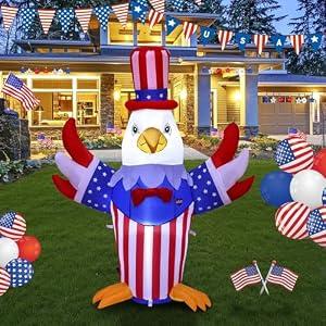 YEFOLAHK 5FT 4th of July Inflatable Bald Eagle Blow Up Uncle Sam Eagle Built-in LED Lights for Indoor and Outdoor lawns Gardens patios and Sports Fields Independence Day Patriotic Decorations