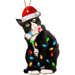 Tuxedo Cat Christmas Ornament, Funny Black and White Cat Holiday Tree Decoration for Pet Lovers, Wooden Keepsake Gift for Animal Owners