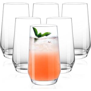 Drinking Glasses Set of 6, 16.4oz Highball Glasses, Crystal Clear Tall Water Glasses, Glass Cups for Cocktail, Juice, Iced Tea, Mojito and Smoothies, Clear Glassware Set, Gifts