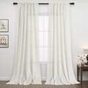 Guken Natural Linen Curtains 102 Inch Length for Living Room Bedroom 2 Panels Set Rod Pocket Light Filtering Semi Sheer Window Curtains 52 Inch Width Boho Farmhouse Linen Drapes Cream Ivory, W52xL102