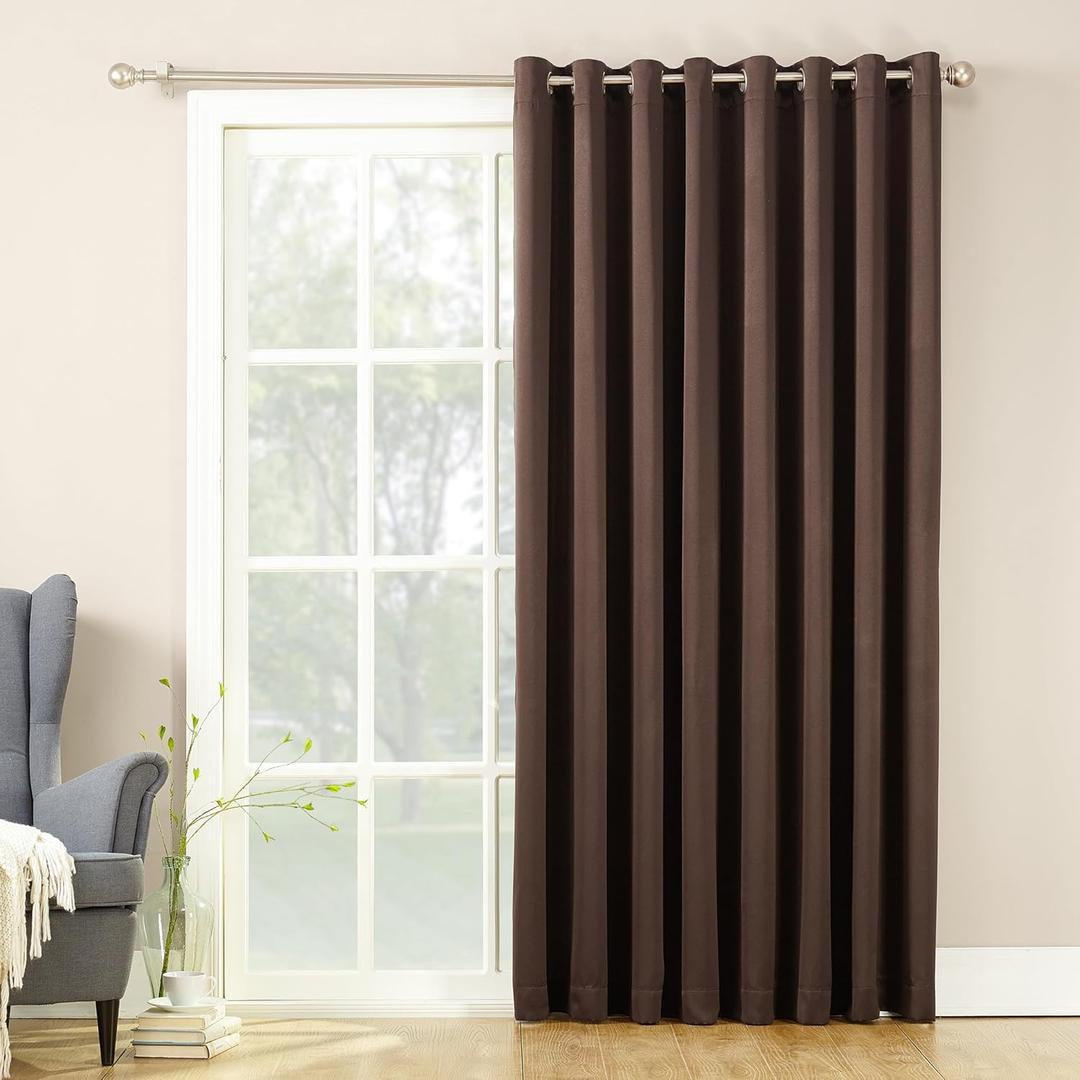 Sun Zero Barrow Energy Saving Grommet Sliding Patio Door Curtain Panel, 100"W x 84"L (Pack of 1), Chocolate Brown