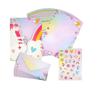 92 Piece Unicorn Stationery Set for Kids, Girls, with 60 Stationery Sheets, 30 Envelopes, Pocket Folder, Sticker Sheet (7.25 x 10.2 In)