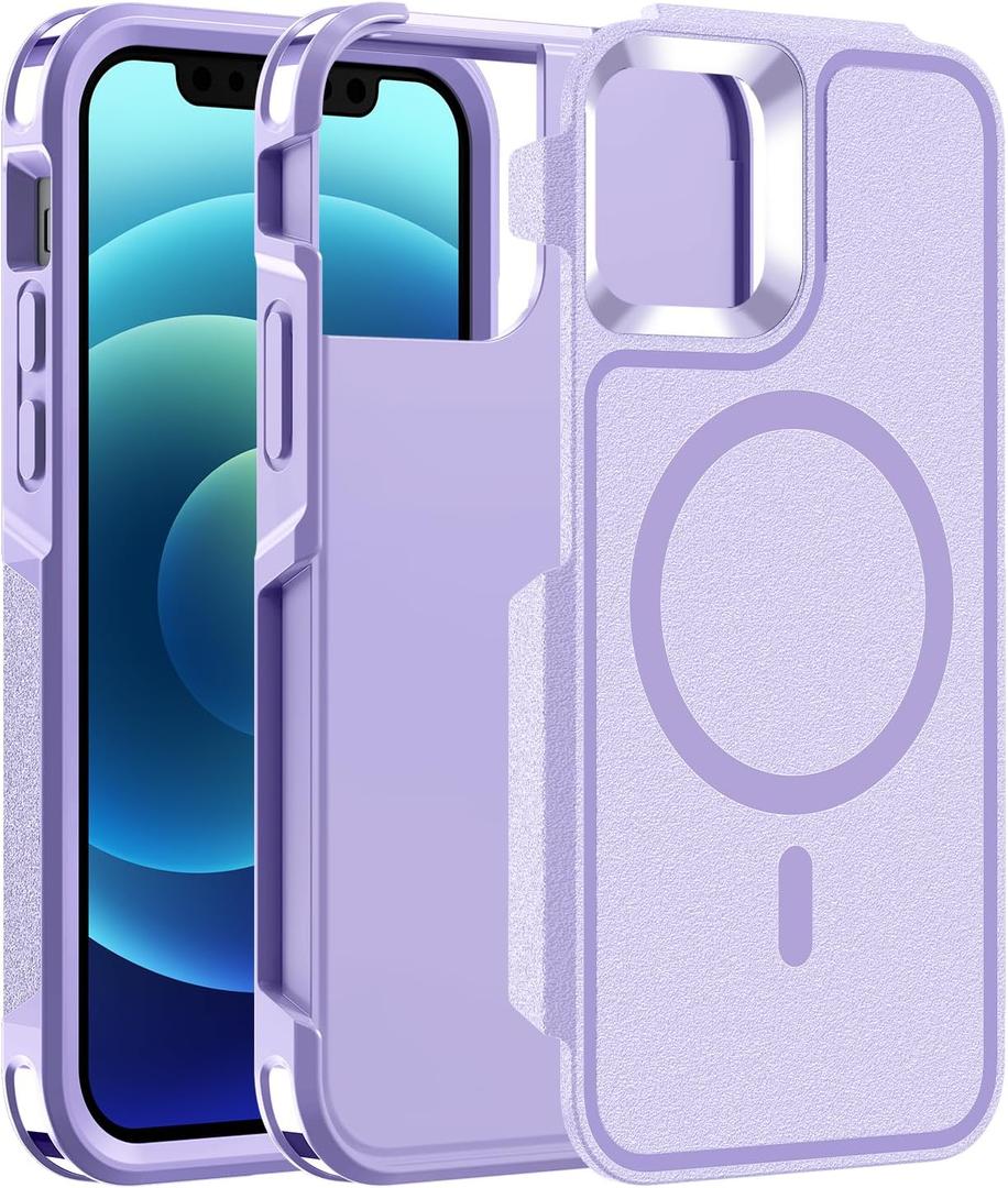 Magnetic Case for iPhone 12/12 Pro 6.1'',[Compatible with Magsafe][Heavy Duty Shockproof] [Military Grade Drop Protection][Non-Slip] Rugged Durable 2-Layer Hard Bumper Phone Cover-Light Purple