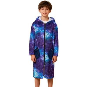 Funnycokid Boys Bathrobe Zipper Kids Soft Fleece Hooded Robe 12-14 Years