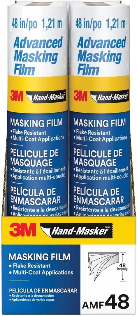 3M Hand Masker Advanced Masking Film, 8 Rolls, 48 in x 180 ft, Static Cling Keeps Film in Place, Prevents Liquids From Bleeding Through, Flake Resistant, For Indoors & Outdoors Use (AMF48-8C)