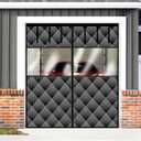 Magnetic Thermal Insulated Door Curtain with Visible Windows, Thicken Polyester Fiberfill & Durable Oxford Fabric, Hands Free Windproof Door Screen for 1 Car Garage Doors 9x7FT, Black