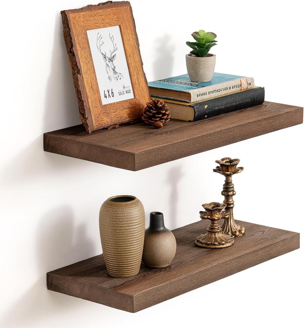 Marsmiles Dark Wood Floating Shelves, 20'' Long, 9.3'' Deep, Set of 2