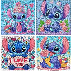 CraftyTime 4pack Diamond Art Painting Kits for Kids,Cartoon Diamond Art for Kids Ages 4-8-12,Cartoon Gem Kit Crafts Beginners for Gift Home Wall Decor(6x6inch)