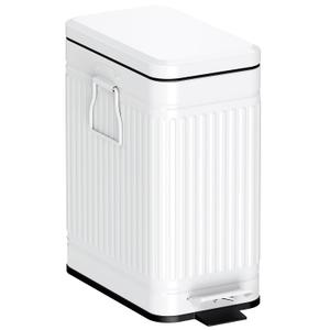Small Bathroom Trash Can with Lid Soft Close, 6L / 1.6 Gallon Stainless Steel Small Garbage Can with Step Pedal, Slim Waste Basket for Bedroom, Toilet, Office - White