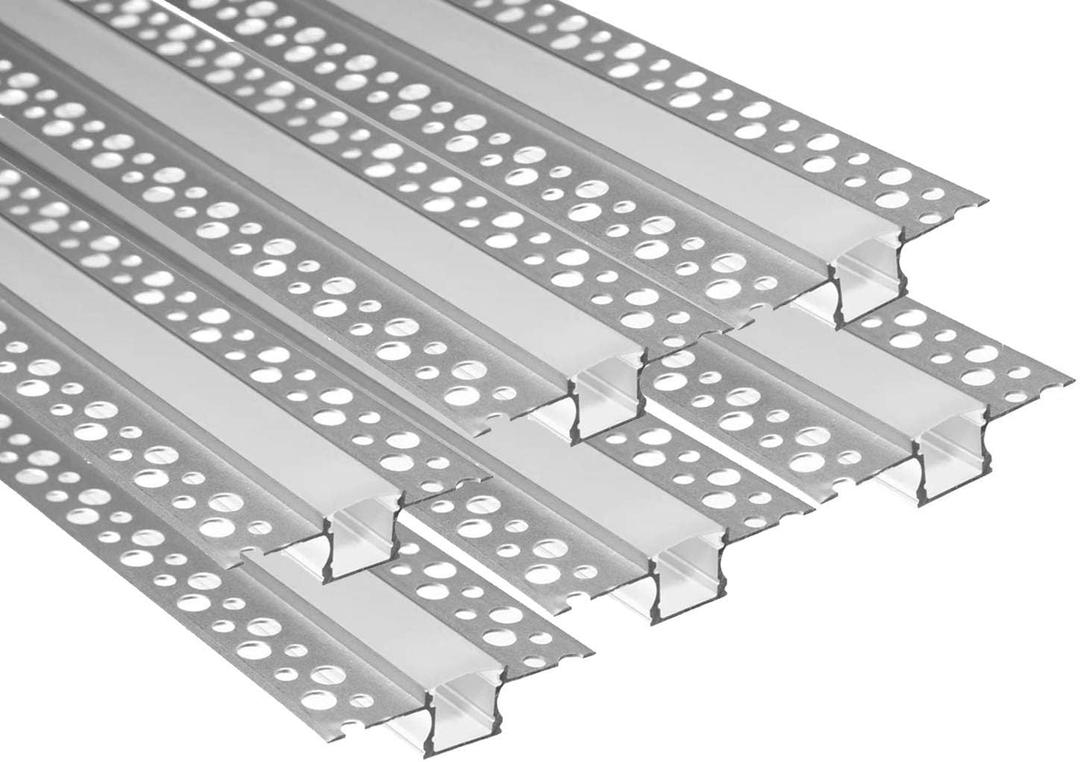 Besseto Plaster-in LED Aluminum Channel 6 Pack 6.6FT/2 Meter Plaster LED Light Strip Diffuser Channel, Trimless Recessed Drywall Aluminum LED Channel Profile for Wall and Ceiling with Milky Diffuser