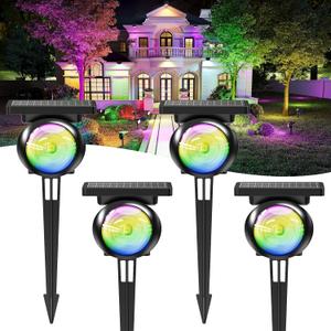 Monocular Solar Spot Lights Outdoor Waterproof, RGB+3CCT Solar Tree Spotlight, Bright Solar Uplights for Halloween Decorations Outdoor, Multicolor Garden Yard Landscape Path Lights [4Pack]
