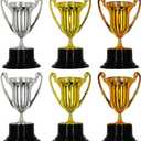 Kids Mini Award Trophy Cups - Pack of 6 Bulk - Plastic Gold Silver Bronze Award Trophies Set for Kids for Party Favors, Props, Rewards, Winning Prizes, Competitions