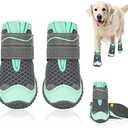 SlowTon Dog Shoes for Large Small Medium Dogs - Breathable Dog Boots for Summer Hot Pavement, Paw Protector for Outdoor Walking Winter Snow, Anti-Slip Rubber Dog Booties for Hardwood Floor (Green, 8)