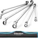 DURATECH Extra Long Flex-Head Ratcheting Wrench Set, Double Box End Wrench Set, 6-Piece, Metric 8-19 mm, CR-V Steel, with Pouch