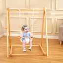 FUNLIO Montessori Wooden Swing Set for Toddlers 6-36 Months, Foldable Indoor Baby Swing Set of Durable Pine, Portable with 4 Sandbags &Extension Straps, Toddler Swing for Indoor/Outdoor