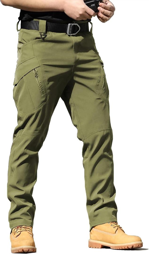 AUTIWITUA Men's Tactical Cargo Pants Water Resistant Lightweight Hiking Pants Outdoor Work Pants with Multi Pockets(No Belt) (XX-Large, Green)