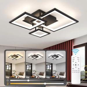 Modern Black Led Ceiling Light 3-Square Design 3000K-6500K Dimmable LED Ceiling Light with Remote 33W Acrylic Ceiling Lighting Fixture for Bedroom Kitchen Dining Room Office Lamps, 3Ring