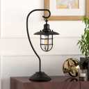Henn&Hart 22" Nautical 1-Light Table Lamp with Clear Metal and Glass Globe Shade for Living Room, Bedroom, or Office, Black